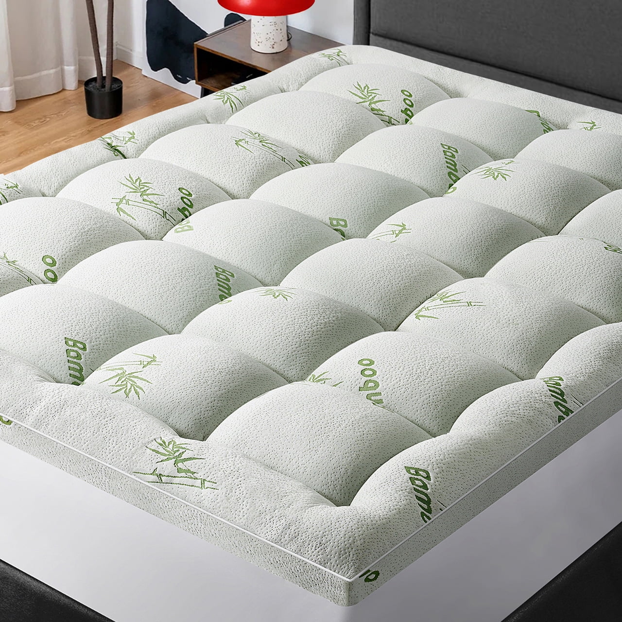 Mattress Topper Short Queen RV Size ,Bamboo Extra Thick Mattress Pad Cover Soft Plush Noiseless Down Alternative Fill,with 8-21" Deep Pocket